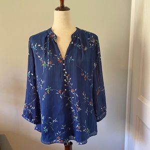 White House Black Market blue floral blouse
